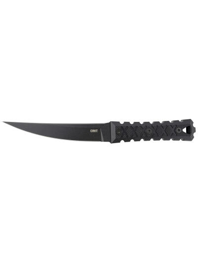 CRKT 2927 HZ6  6.50" Fixed Plain Black Matte Baked-On Anti Rust SK-5 Steel Blade/Black w/Carved X's G10 Handle Includes Sheath