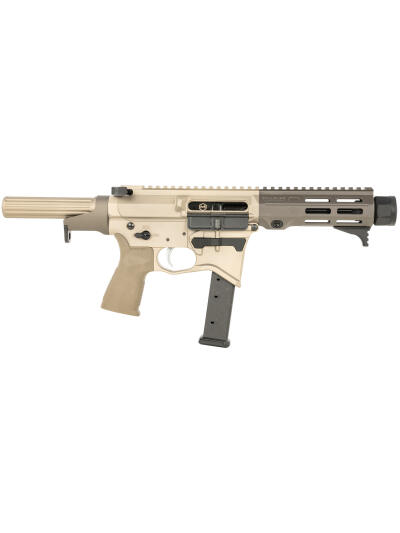 Maxim Defense MXM48173 CPS MD9 9mm Luger Caliber with 5.50" Barrel, Arid Brown Anodized Metal Finish, Black Maxim CQB Brace & Polymer Grip Right Hand