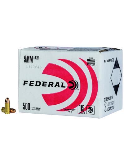Federal C9115A500 Champion Training 9mmLuger 115gr Full Metal Jacket 500rds *Bulk Package