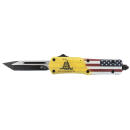 Templar Knife S-DTOM-23-1 Gen II Don't Tread On Me Small 2.69" OTF Plain Black Oxide 440C SS Blade, 4.25" Yellow w/Flag & "Don't Tread On Me" Aluminum Handle, Glass Breaker