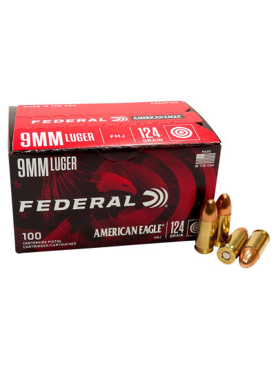 Federal AE9AP100 American Eagle Handgun 9mmLuger 124gr Full Metal Jacket 100 Per Box/5 Case