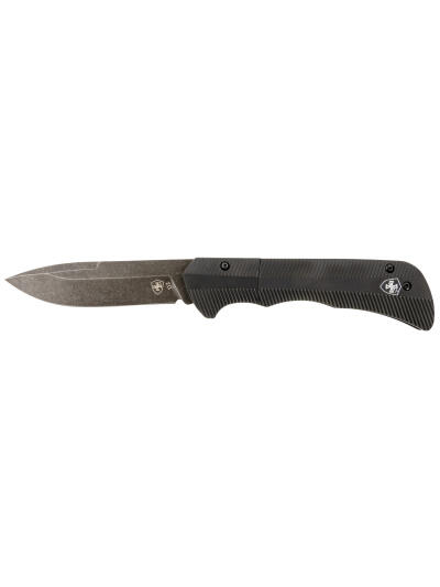 Templar Knife AAABK321 Auto Assist  3.50" Folding Drop Point Plain Black Oxide Stonewashed D2 Steel Blade, 4.25" Aluminum Handle