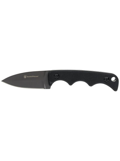 Smith & Wesson Knives 1193156 H.R.T. Neck Knife Fixed Spear Point/Plain Titanium Nitride Coated 8Cr13MoV SS Blade/Black G10 Handle Includes Sheath