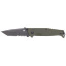 Schrade 1159324 Melee  3.50" Folding Tanto Part Serrated Dark Stonewash D2 Steel Blade 4.50" OD Green G10/SS Handle