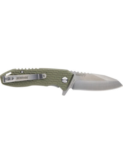 Schrade 1159317 Tenacity  Folding Modified Drop Point Part Serrated Satin AUS-10A SS Blade, Green Aluminum Handle