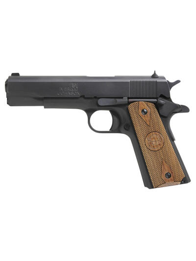 Iver Johnson Arms 1911A1938 1911 A1  38 Super 9+1 5" Black Steel Barrel, Matte Blued Serrated Steel Slide & Frame w/Beavertail, Double Diamond Checkered Walnut Grip