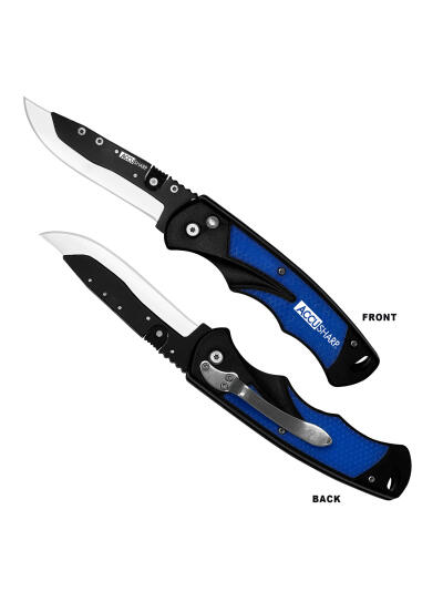AccuSharp 743C Replaceable Blade Razor  3.50" Folding Plain Stainless Steel Blade/Royal Blue Ergonomic Anti-Slip Anodized Aluminum Handle/Includes 2 Replacement Blades/Belt Clip