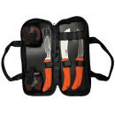 AccuSharp 738C Processing Kit  Fixed Butcher/Caping/Gutting Plain Stainless Steel Blades/Blaze Orange Non-Slip Grip 6 Piece Includes Nylon Case