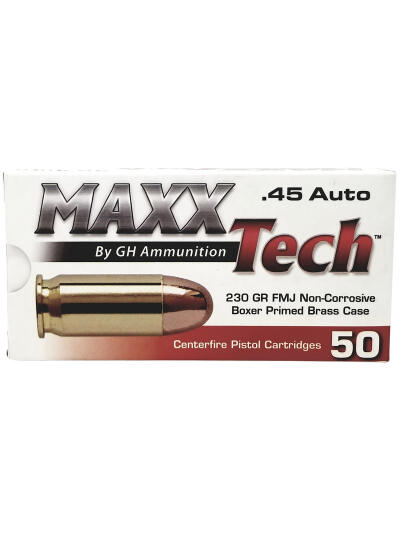 MaxxTech PTGB45B Brass Pistol  45ACP 230gr Full Metal Jacket 50 Per Box/10 Case