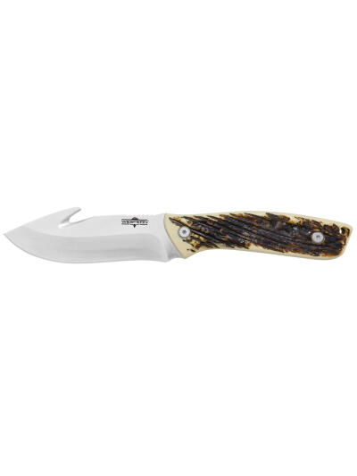Camillus 19247 Western Crosstrail 4.25" Fixed Gut Hook Plain Silver 420 Steel Titanium Bonded Blade, Stag/Antler Delrin Handle, Includes Belt Loop/Sheath