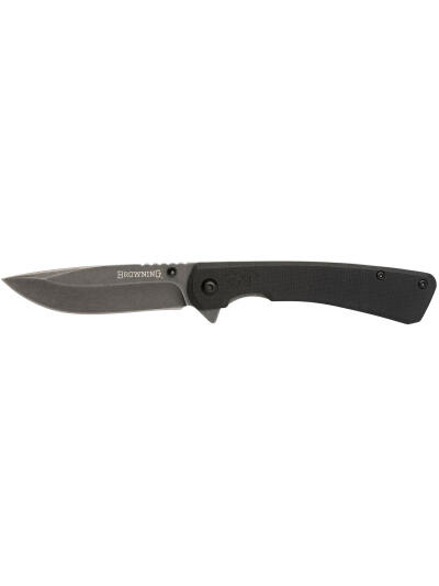Browning 3220514 Branded Rock  EDC 3" Folding Drop Point Plain Black Stonewashed 7Cr17MoV SS Blade, Black G10 Handle