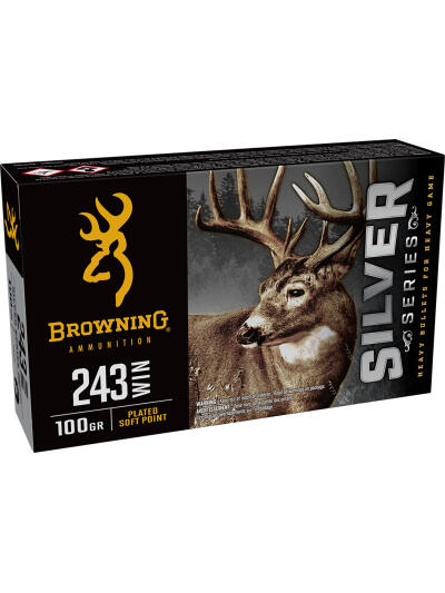 Browning Ammo B192602431  Silver 243Win 100gr Plated Soft Point 20 Per Box/10 Case