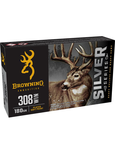 Browning Ammo B192603081  Silver 308Win 180gr Plated Soft Point 20 Per Box/10 Case