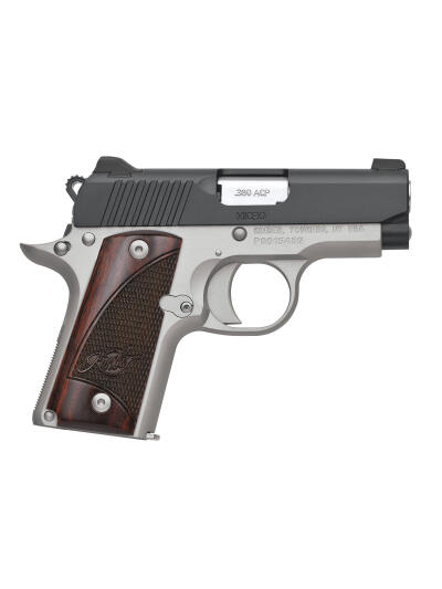 Kimber Mfg.,inc 3300206 Micro Two-Tone NS 380 ACP 7+1 2.75" Matte Black  Stainless Steel Slide Brush Polished Checkered Rosewood Grip