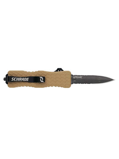 Schrade 1159305 Uproar  Automatic 3" OTF Dagger Part Serrated Black Oxide D2 Steel Blade, Flat Dark Earth Textured Aluminum Handle