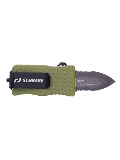 Schrade 1159306 Uproar Tactical Mini 1.90" Serrated Dagger Satin D2 Steel Blade OD Green Aluminum Handle