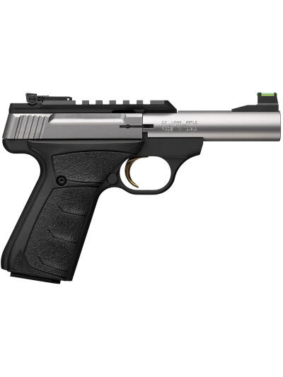 Browning 051605490 Buck Mark Plus Micro Bull 22 LR 10+1 4" Stainless Bull Barrel, Stainless Serrated Slide w/Picatinny Rail, Matte Black Alloy Steel Frame, Black Overmolded UFX Grip