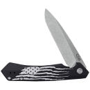 Case 10857 Kinzua  Folding Spear Point Plain Stonewashed S35VN SS Blade, Black Anodized w/US Flag Aluminum Handle