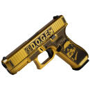 Glock PA455S204NDGE G45 Gen5 9mm Luger 17+1 4.02" Black GMB Barrel, Glamour Glock Gold Cerakote Serrated Steel Slide w/D.O.G.E., Glamour Glock Gold Cerakote Polymer Frame w/Trump & Elon