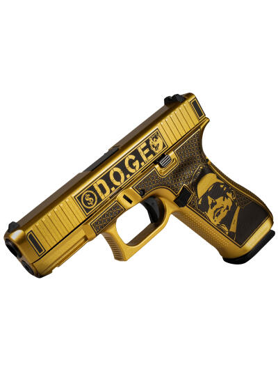 Glock PA455S204NDGE G45 Gen5 9mm Luger 17+1 4.02" Black GMB Barrel, Glamour Glock Gold Cerakote Serrated Steel Slide w/D.O.G.E., Glamour Glock Gold Cerakote Polymer Frame w/Trump & Elon
