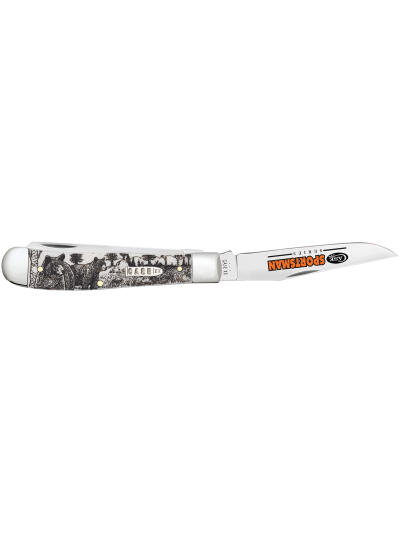 Case 81223 Sportsman Trapper 3.24" Clip/3.27"Spey Folding Plain Mirror Polished Tru-Sharp SS Blade, Bear Wildlife Engraving Natural Bone Handle