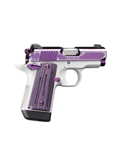 Kimber Mfg, Inc 3300214 Micro 9  9mm Luger 7+1 3.15" Stainless Ramped Steel Barrel, Purple PVD w/Border Engraving Stainless Steel Serrated Slide, Kimpro II Silver Aluminum Frame, Black/Purple G10 Grip