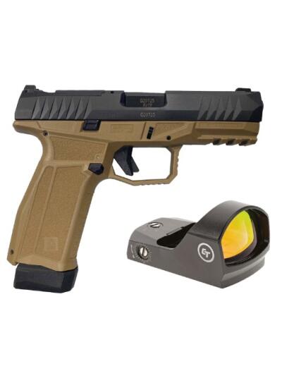 AREX DELTA X OR 9MM 1X17RD 1X19RD AMBI MAG AND SLIDE RELEASE 5X OPTICS PLATES FDE WITH CRIMSON TRACE RED DOT