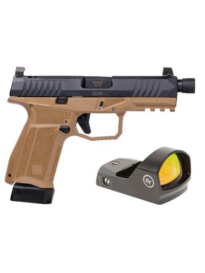 AREX DELTA M TACTICAL 9MM 1X15RD 1X17RD SUPPRESSOR HEIGHT SIGHTS 5X OPTICS PLATES FDE WITH CRIMSON TRACE RED DOT