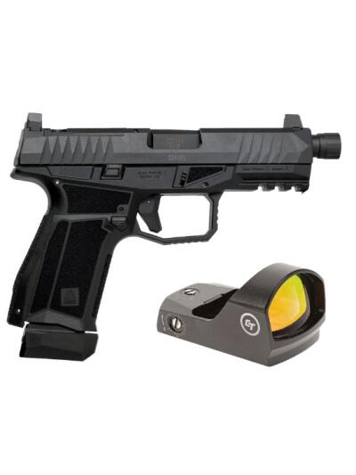 AREX DELTA X TACTICAL 9MM 1X17RD 1X19RD SUPPRESSOR HEIGHT SIGHTS 5X OPTICS PLATES BLACK WITH CRIMSON TRACE RED DOT