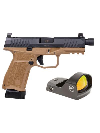 AREX DELTA X TACTICAL 9MM 1X17RD 1X19RD SUPPRESSOR HEIGHT SIGHTS 5X OPTICS PLATES FDE WITH CRIMSON TRACE RED DOT