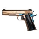 KIMBER 1911 EL REY 38SUP 9RD 5IN BARREL ENGRAVED ROSE GOLD BLUE ACCENTS BLACK GRIPS 10231