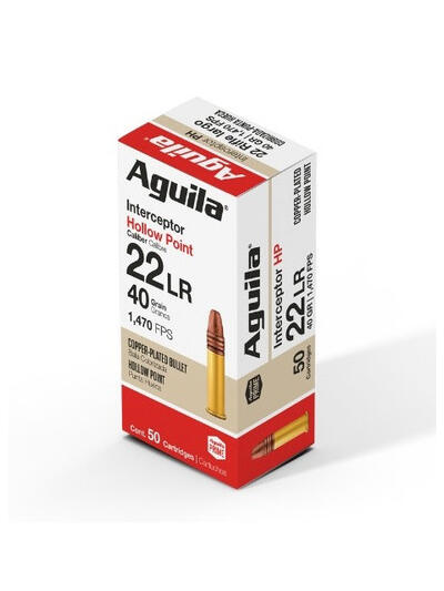 Aguila 22LR Ammunition 1B222321 Interceptor 40 Grain Copper Plated Hollow Point 50 rounds