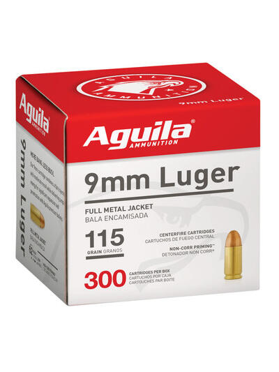 Aguila 9mm Ammunition 1E097700 115 Grain Full Metal Jacket Bulk Pack 300 Rounds