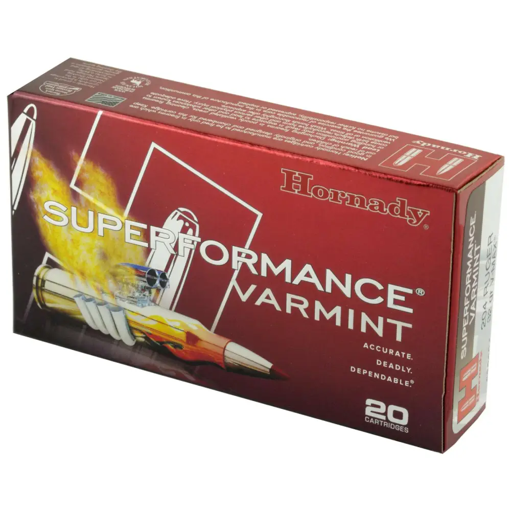 HORNADY SUPERFORMANCE VARMINT AMO 204 RUGER 32GR V-MAX SPF 20RD (10 BOX CASE) - Image 2