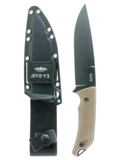 Ka-Bar 7503 Jarosz Turok 6.25" Fixed Clip Point Plain Black 1095 Cro-Van Blade, Brown Ultramid Handle, Includes Sheath