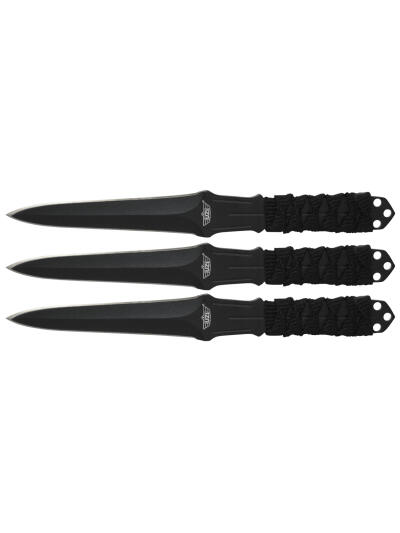 Uzi Accessories UZKTRW003 Throwing Knives  3" Fixed Straight Back Plain Black Stainless Steel Blade Black Nylon Cord Wrapped Handle