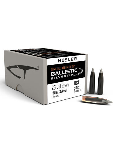 Nosler 51050 Ballistic Silvertip  25Cal 115gr Spitzer Point 50/Box