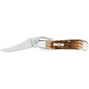 Case 0260 6 RussLock  2.70" Folding RussLock Clip Plain Mirror Polished Tru-Sharp SS Blade/Peach Seed Jigged Amber Bone Handle