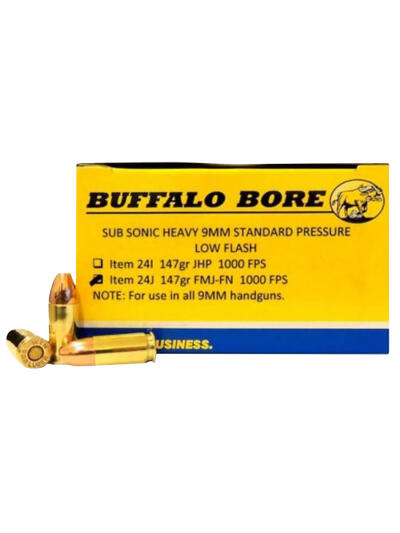 Buffalo Bore Ammunition 24J20 Subsonic Strictly Business 9mmLuger 147gr Full Metal Jacket Flat Nose 20 Per Box/12 Case