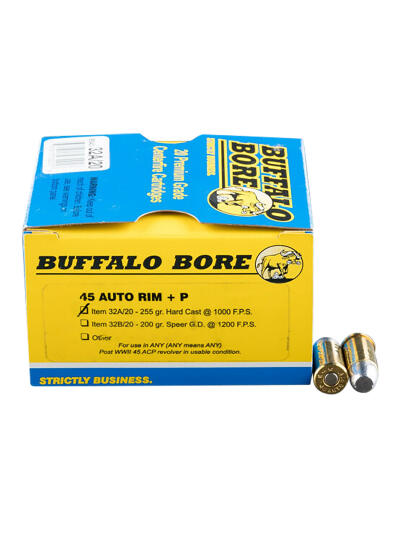 Buffalo Bore Ammunition 32A20 Personal Defense Strictly Business 45Auto Rim +P 255gr Hard Cast Flat Nose 20 Per Box/12 Case