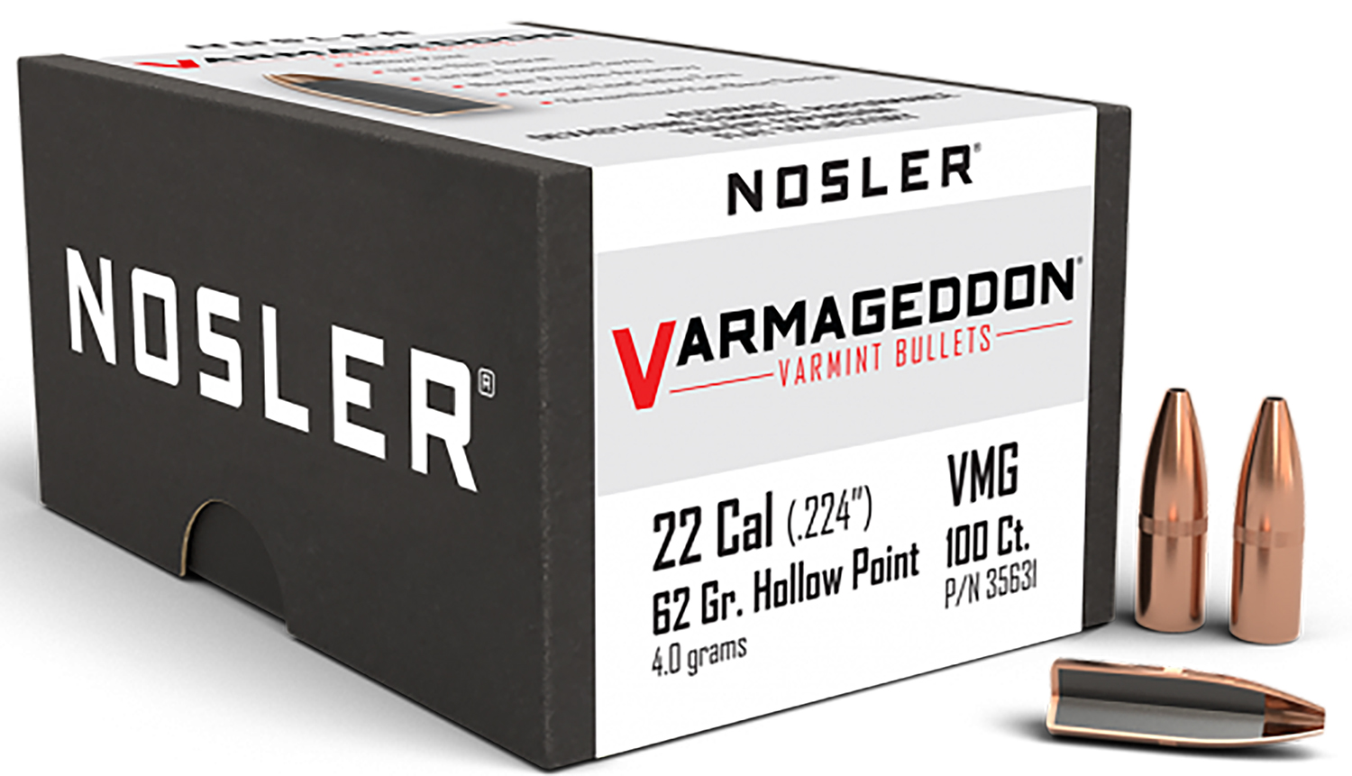 Nosler 35631 Varmageddon 22Cal 62gr Flat Base Hollow Point 100/Box