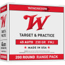 Winchester Ammo USA45W USA Range Pack 45ACP 230gr Full Metal Jacket 200 Per Box/3 Case