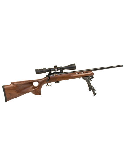 Crickett KSA20030 Model 722 Varmint Package Youth 22 LR 7+1 20" Blued Bull Barrel, Blued Steel Receiver, Fixed Thumbhole Walnut Stock, Includes Simmons 3-9x40mm Scope, Bipod, Case & Scope Rings