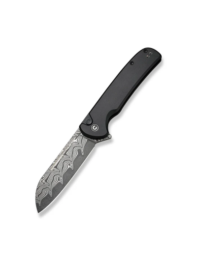 CIVIVI Chevalier II Flipper & Button Lock Knife Aluminum Handle (3.47"" Damascus Blade)
