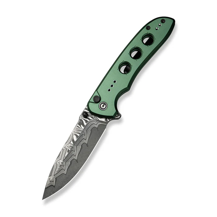 CIVIVI Hyperpulse Flipper & Thumb Stud & Button Lock Knife Aluminum Handle (3.5"" Damascus Blade) C23087A-DS1