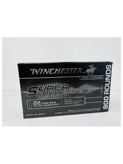 Winchester 22LR Ammunition Super Suppressed SUP22LRB 45 Grain Subsonic Copper Plated Round Nose Brick of 800 Rounds