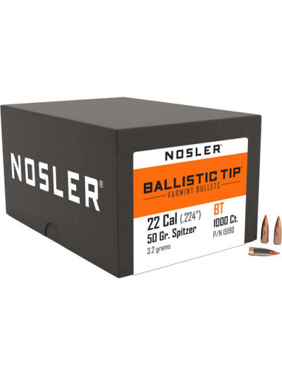 NOSLER BULLETS 22 CAL .224 - 50GR BALLISTIC TIP 1000CT