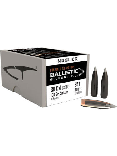 NOSLER BULLETS 30 CAL .308 - 168GR BALLISTIC SILVER TIP 50