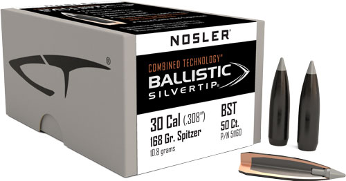 NOSLER BULLETS 30 CAL .308 - 168GR BALLISTIC SILVER TIP 50