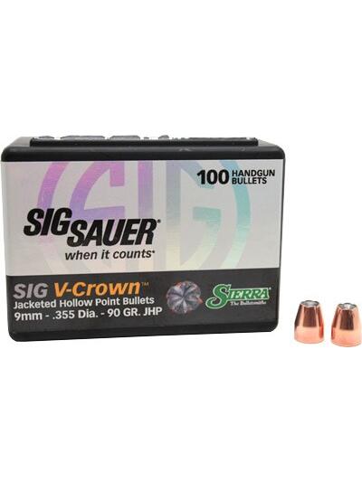 SIERRA BULLETS 9MM .355 - 90GR JHP SIG V-CROWN 100CT